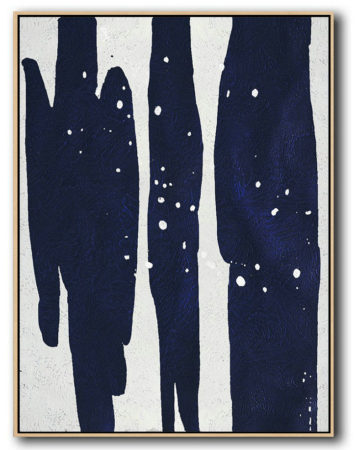 Original Extra Large Wall Art,Buy Hand Painted Navy Blue Abstract Painting Online,Wall Art Ideas For Living Room